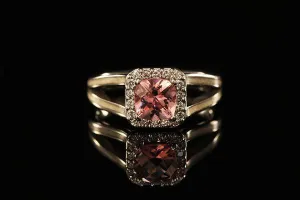 14K WHITE GOLD PINK TOPAZ SPLIT HALO RING