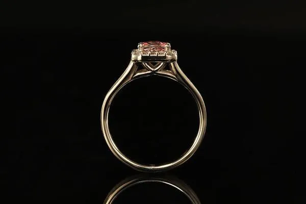 14K WHITE GOLD PINK TOPAZ SPLIT HALO RING
