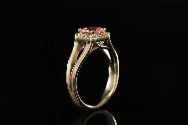 14K WHITE GOLD PINK TOPAZ SPLIT HALO RING