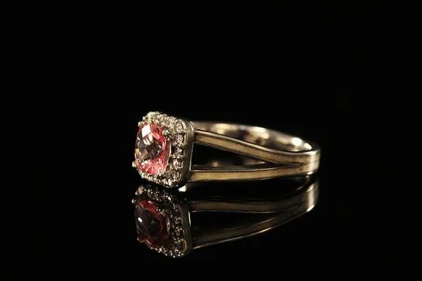 14K WHITE GOLD PINK TOPAZ SPLIT HALO RING