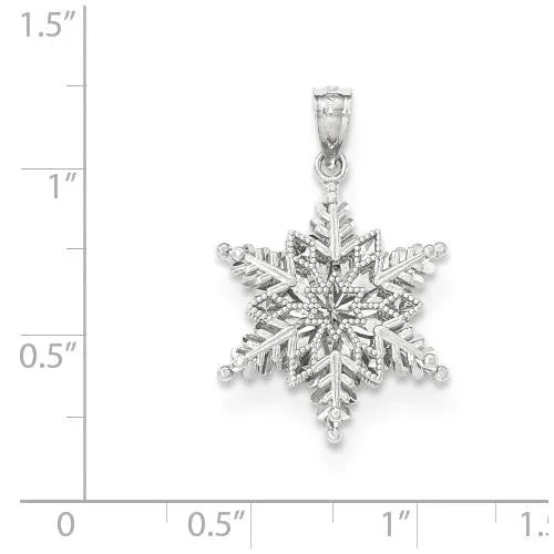 14k White Gold Polished And Textured 2 Level Snowflake Pendant