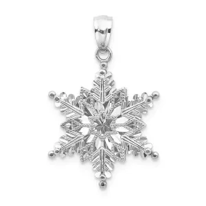 14k White Gold Polished And Textured 2 Level Snowflake Pendant