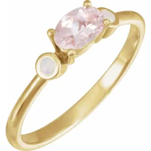 14K Yellow Gold 6x4 mm Natural Pink Morganite & Natural White Opal Ring