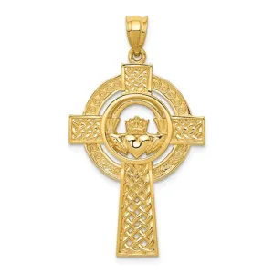 14k Yellow Gold Celtic Claddagh Cross Pendant
