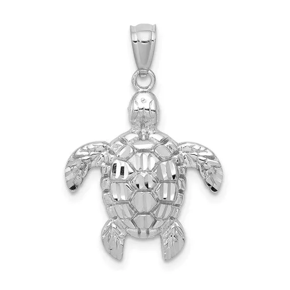 14K Yellow Gold Diam. Cut Polished & Textured Sea Turtle Pendant