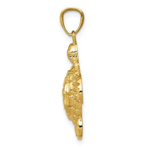 14K Yellow Gold Diam. Cut Polished & Textured Sea Turtle Pendant