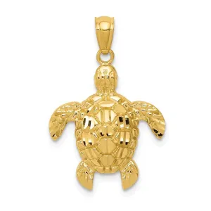 14K Yellow Gold Diam. Cut Polished & Textured Sea Turtle Pendant