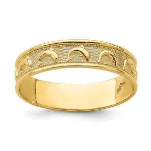14K Yellow Gold Dolphin Engraved Polished and Textured Thumb Ring
