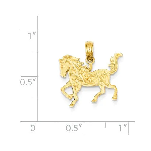 14k Yellow Gold Filigree Textured Horse Pendant