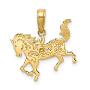 14k Yellow Gold Filigree Textured Horse Pendant