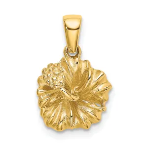 14k Yellow Gold Hibiscus Flower Charm Pendant