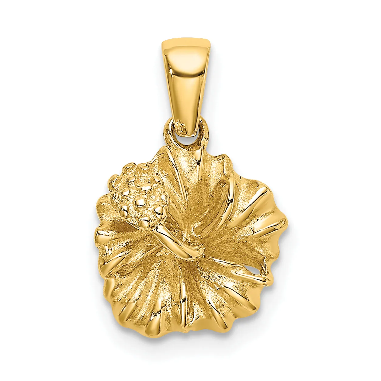 14k Yellow Gold Hibiscus Flower Charm Pendant