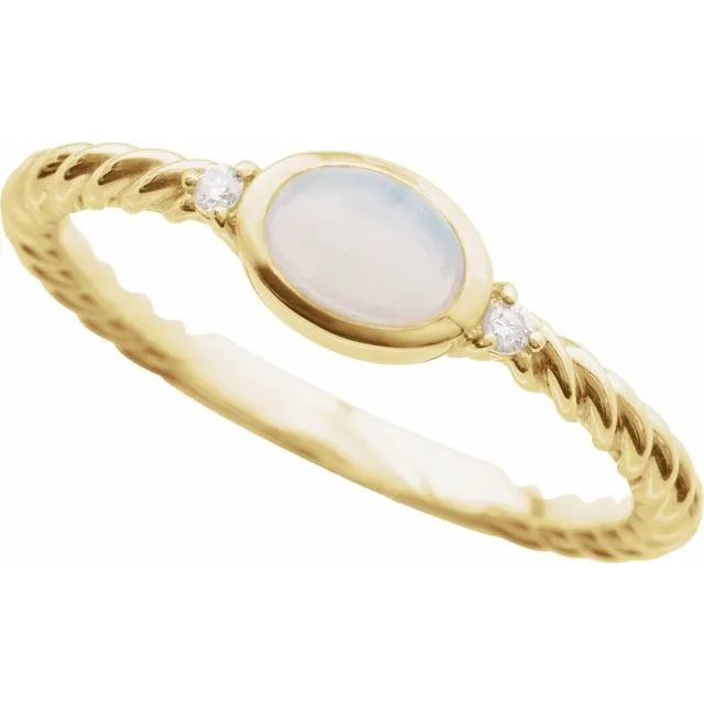 14K Yellow Gold Natural White Opal & .03 CTW Natural Diamond Cabochon Ring