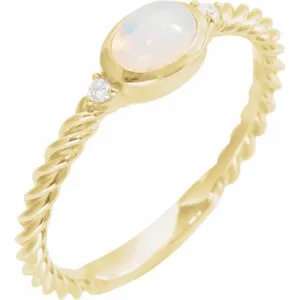 14K Yellow Gold Natural White Opal & .03 CTW Natural Diamond Cabochon Ring