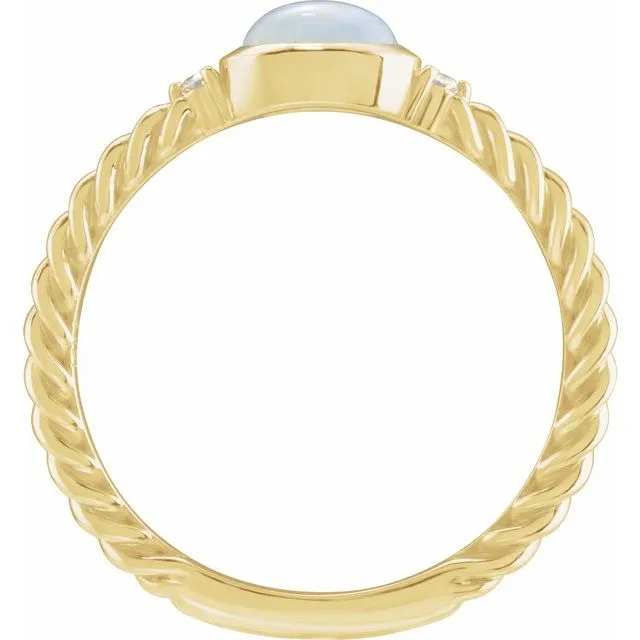 14K Yellow Gold Natural White Opal & .03 CTW Natural Diamond Cabochon Ring