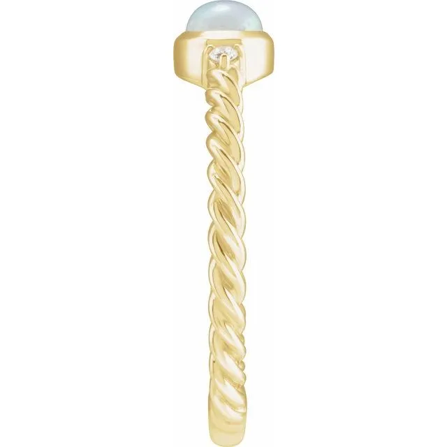 14K Yellow Gold Natural White Opal & .03 CTW Natural Diamond Cabochon Ring