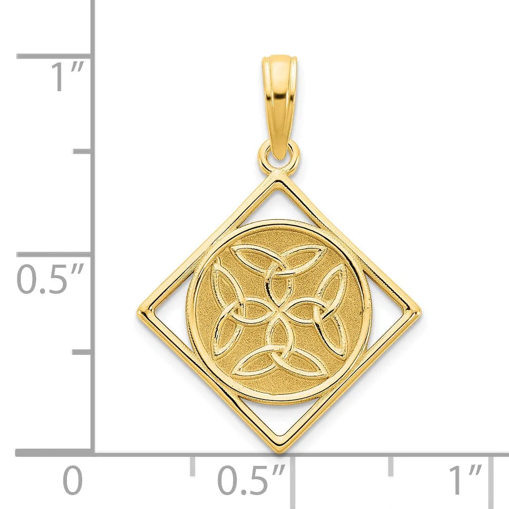 14k Yellow Gold Soild Textured Polished Finish Womens Fancy Celtic Knot Design Charm Pendant