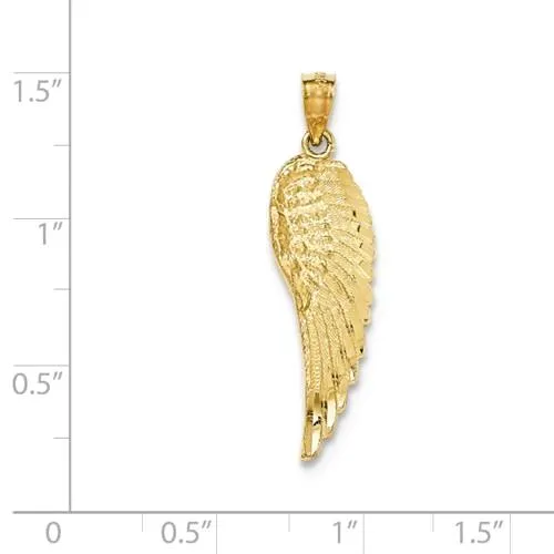 14k Yellow Gold Solid Polished And Textured Angel Wing Pendant