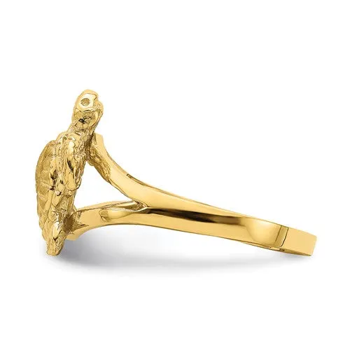 14k Yellow Gold Solid Textured Sea Turtle Ring