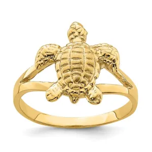 14k Yellow Gold Solid Textured Sea Turtle Ring