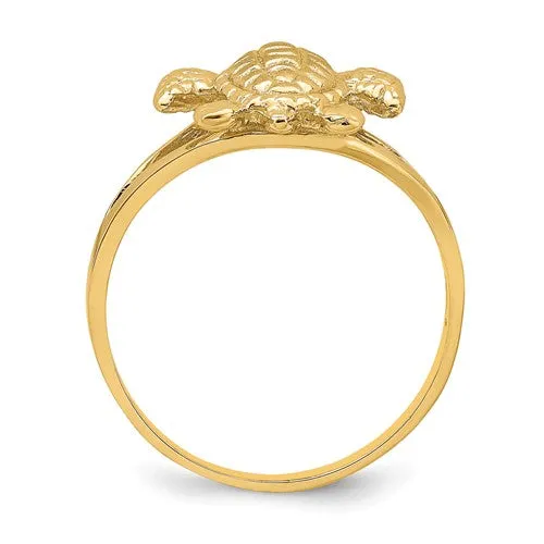 14k Yellow Gold Solid Textured Sea Turtle Ring