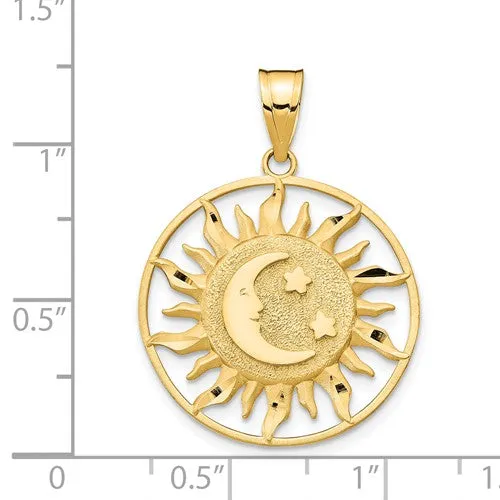 14k Yellow Gold Sun With Moon And Star Pendant