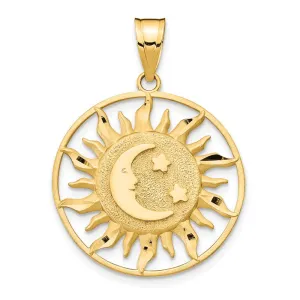 14k Yellow Gold Sun With Moon And Star Pendant