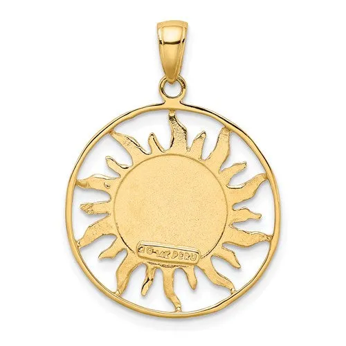14k Yellow Gold Sun With Moon And Star Pendant