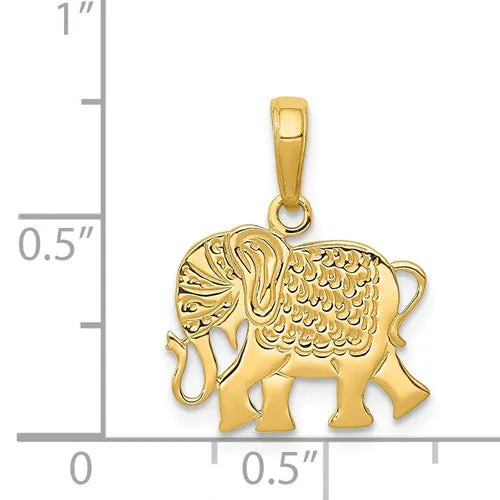 14k Yellow Gold Textured Elephant Pendant
