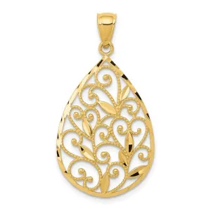 14k Yellow Gold Textured Filigree Teardrop Pendant