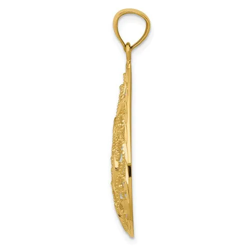 14k Yellow Gold Textured Filigree Teardrop Pendant
