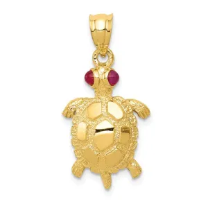 14k Yellow Gold Turtle Pendant With Genuine Ruby Eyes