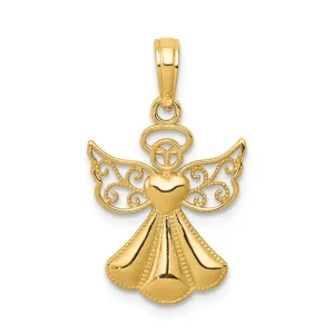 14k Yellow or White Gold Polished And Textured Guardian Angel With Heart Pendant
