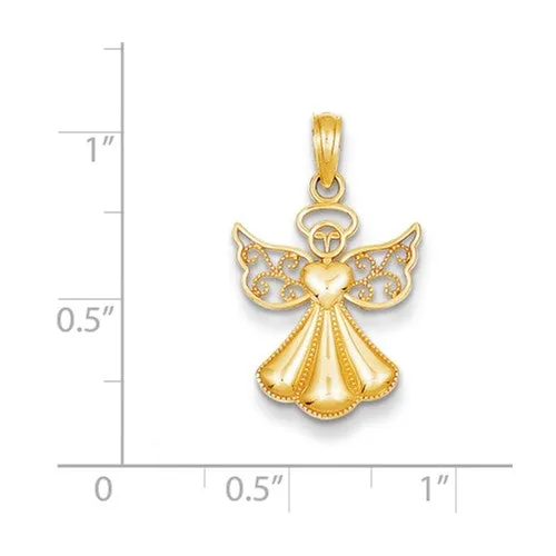 14k Yellow or White Gold Polished And Textured Guardian Angel With Heart Pendant