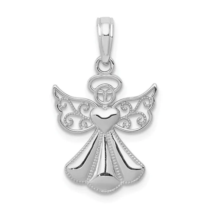 14k Yellow or White Gold Polished And Textured Guardian Angel With Heart Pendant