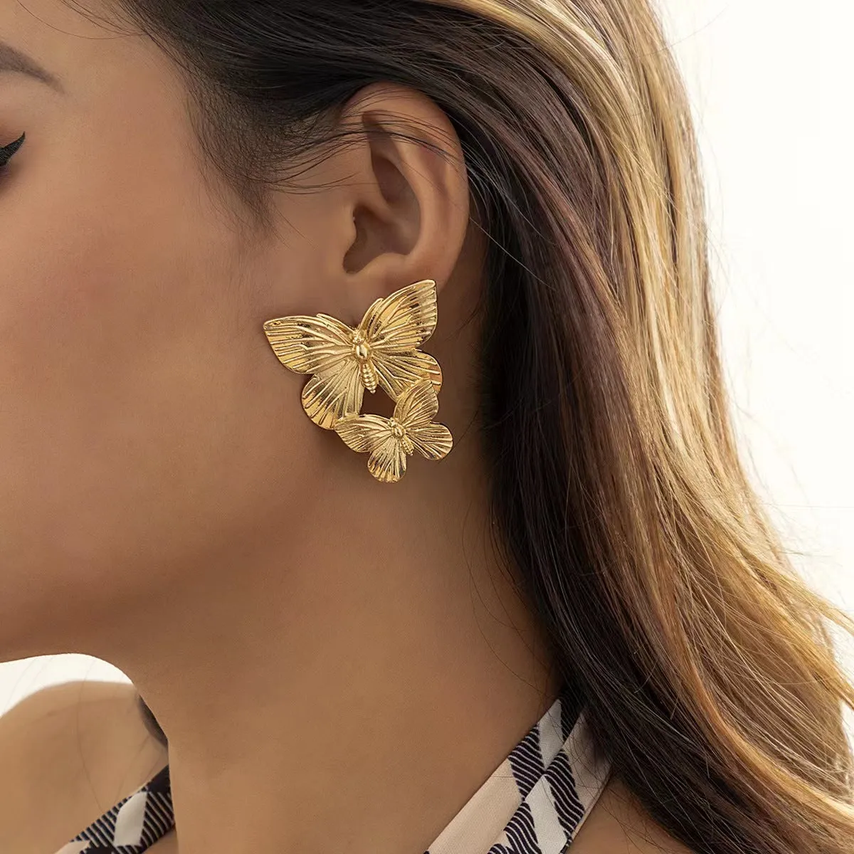 18K Gold-Plated Double-Butterfly Dangle Earrings