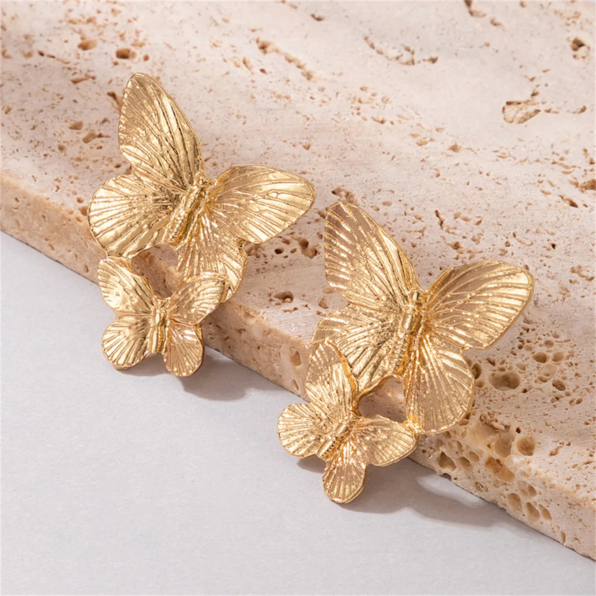 18K Gold-Plated Double-Butterfly Dangle Earrings