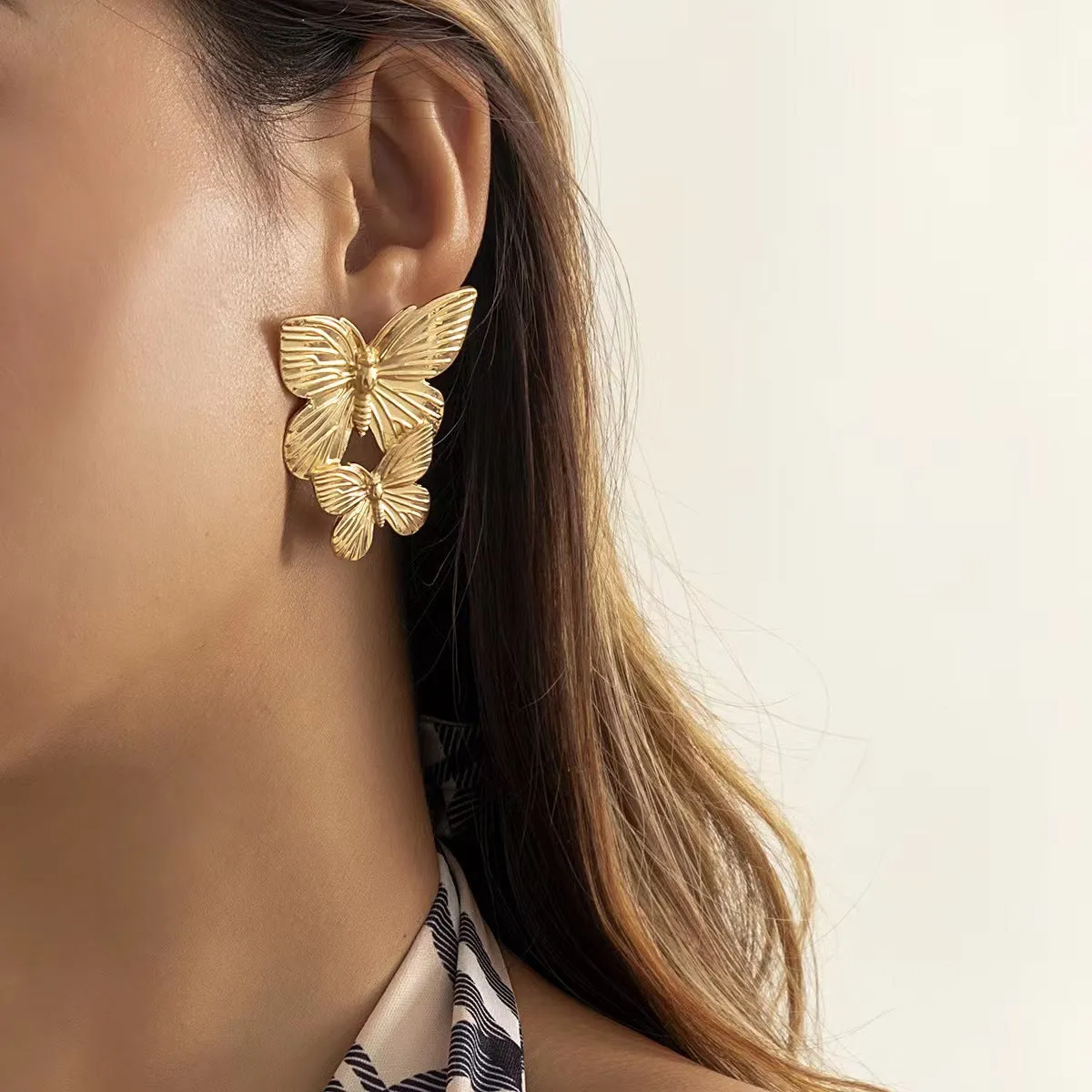 18K Gold-Plated Double-Butterfly Dangle Earrings