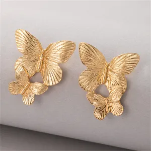 18K Gold-Plated Double-Butterfly Dangle Earrings