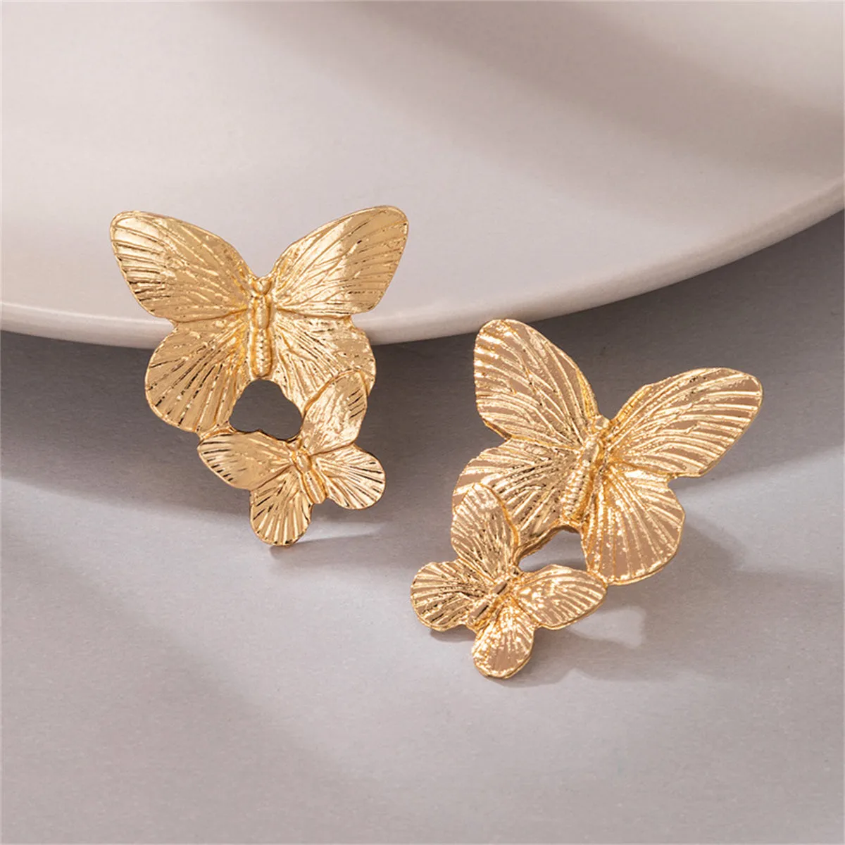 18K Gold-Plated Double-Butterfly Dangle Earrings