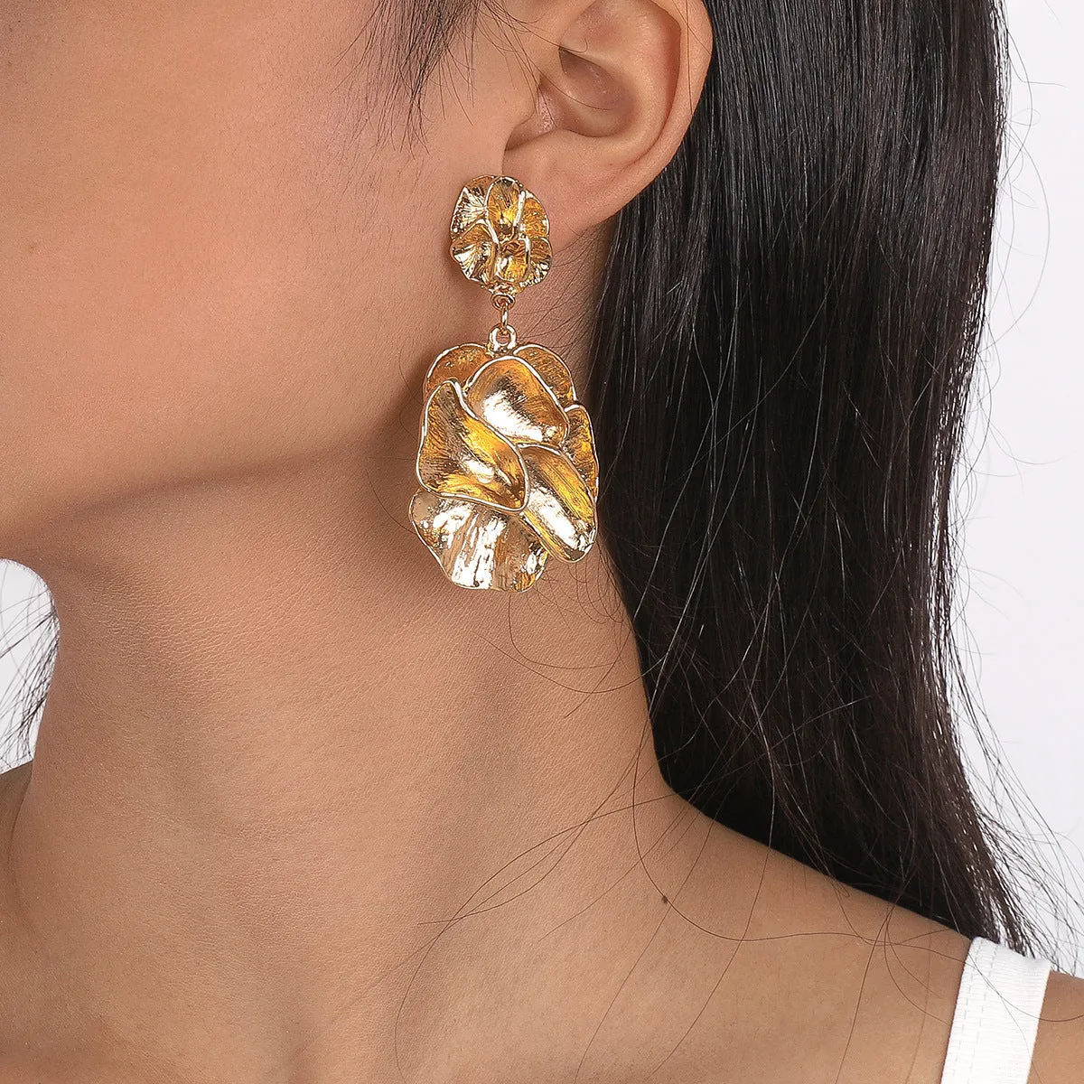 18K Gold-Plated Flower Blossom Drop Earrings