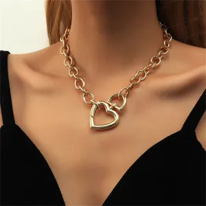 18K Gold-Plated Heart Chunky Cable Chain Pendant Necklace