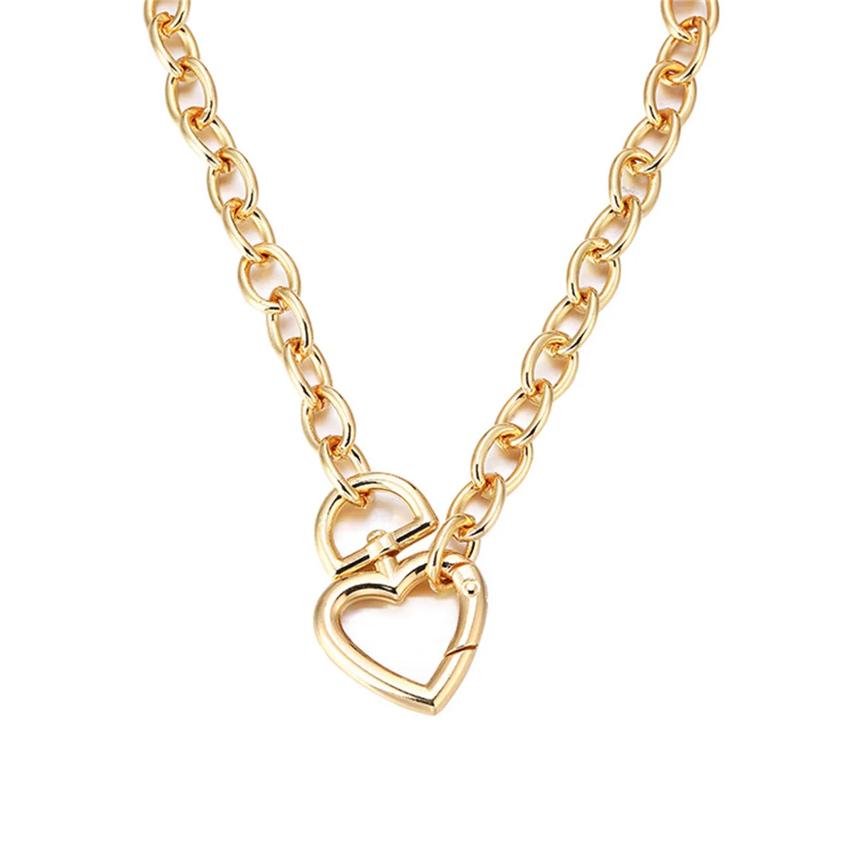 18K Gold-Plated Heart Chunky Cable Chain Pendant Necklace
