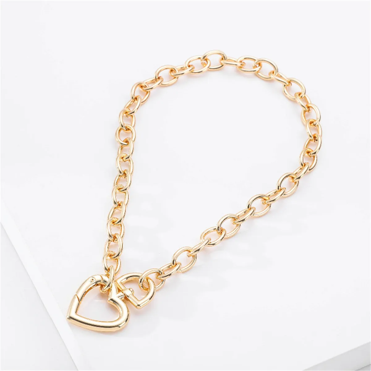 18K Gold-Plated Heart Chunky Cable Chain Pendant Necklace