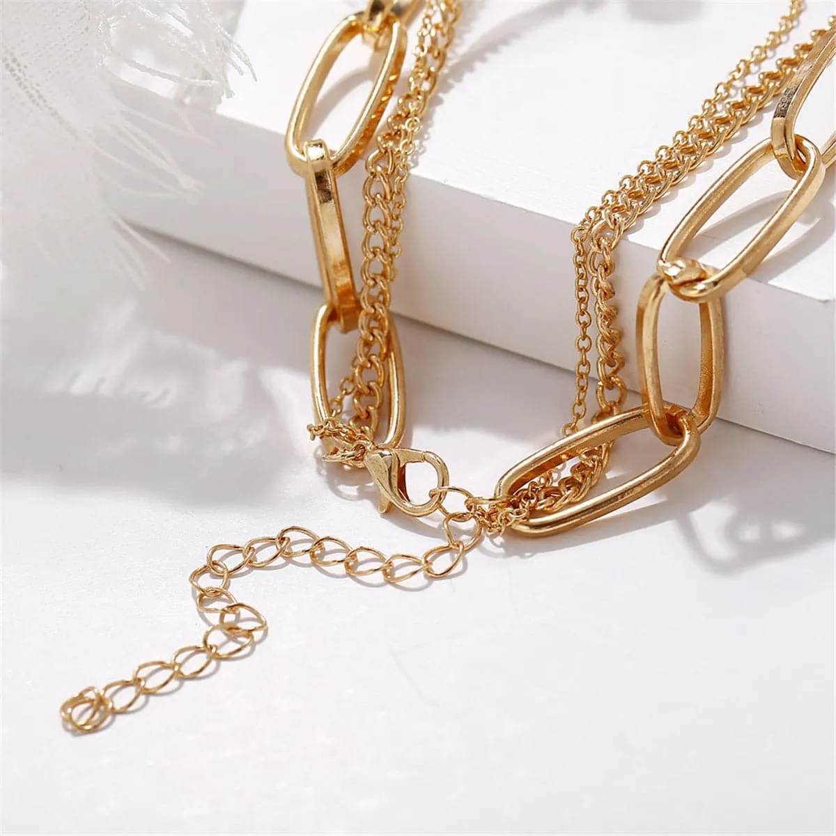 18K Gold-Plated Lock & Heart Pendant Layer Necklace