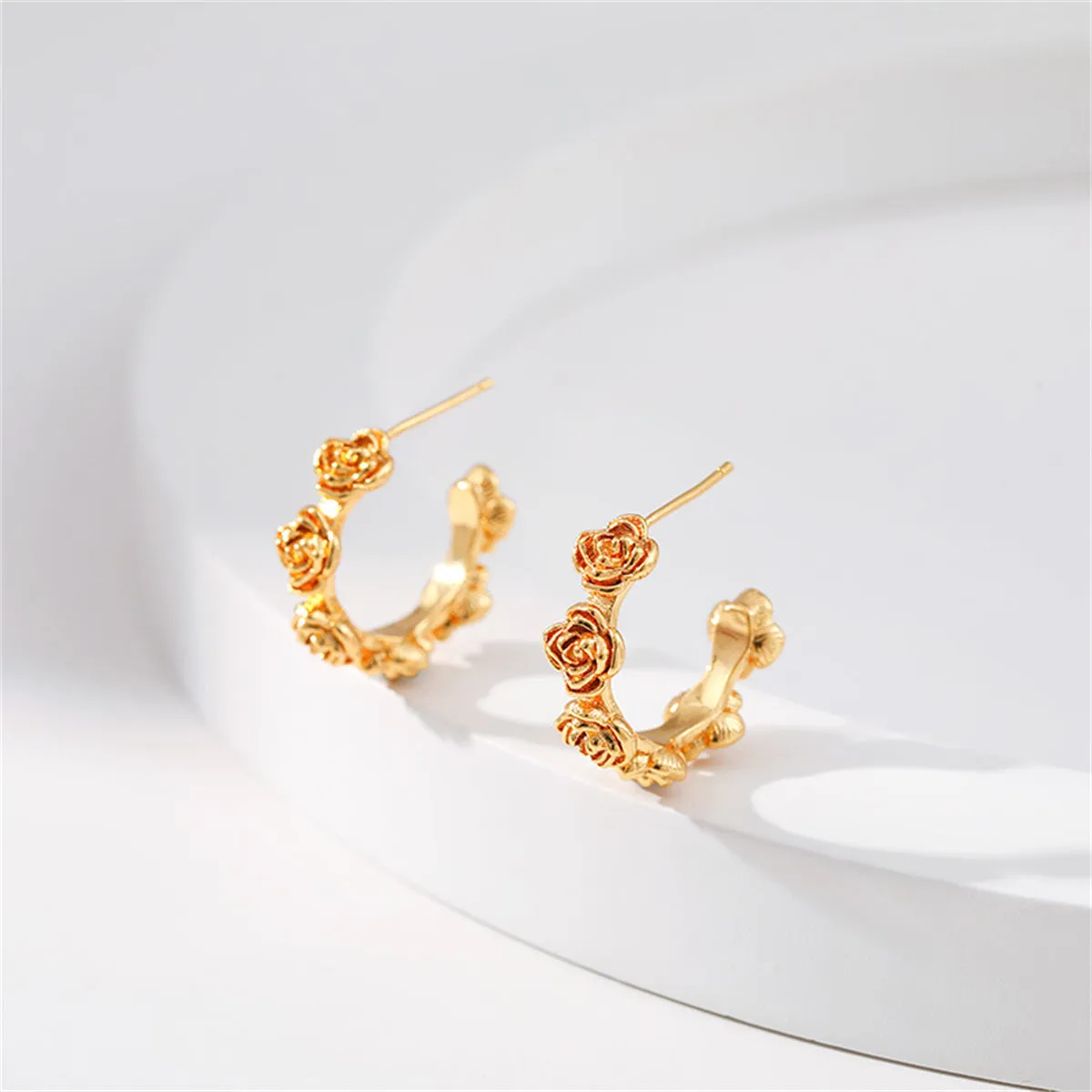18K Gold-Plated Rose Huggie Earrings