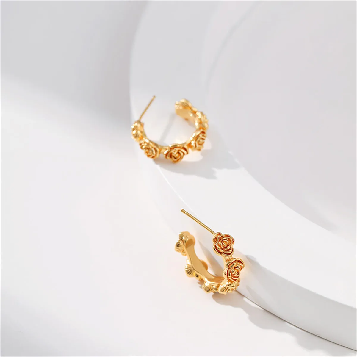 18K Gold-Plated Rose Huggie Earrings