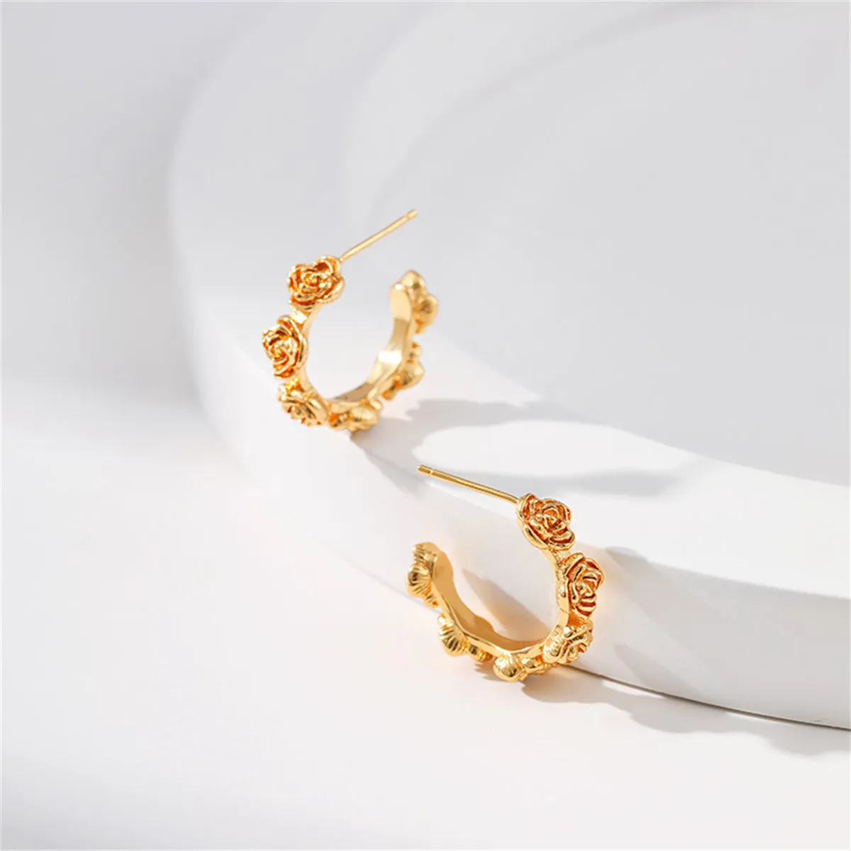 18K Gold-Plated Rose Huggie Earrings