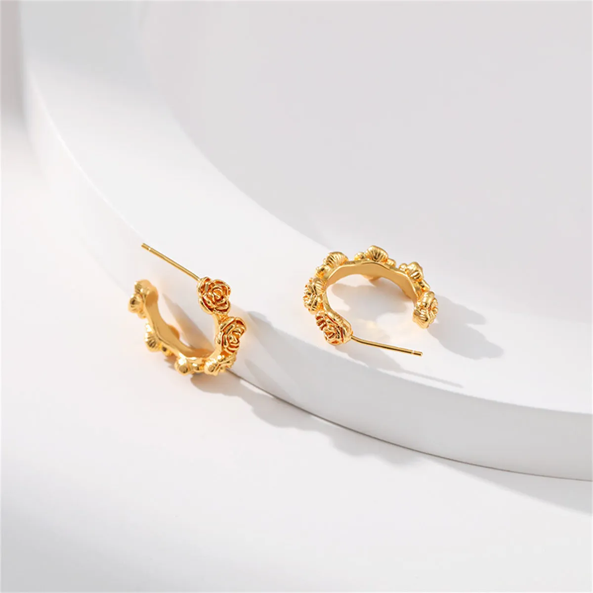 18K Gold-Plated Rose Huggie Earrings
