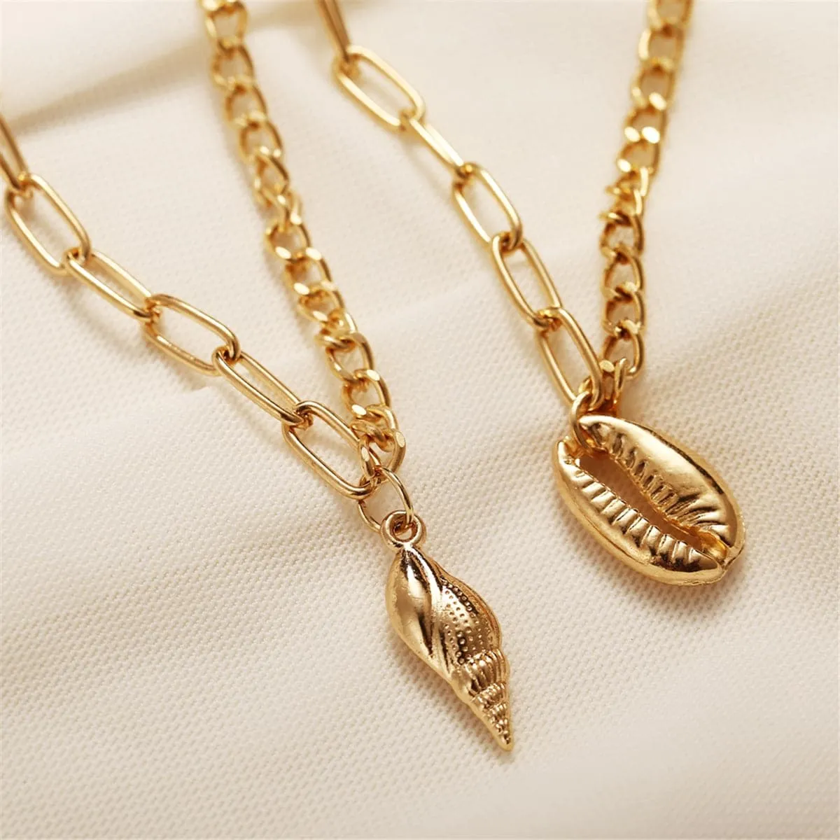18K Gold-Plated Shell & Conch Pendant Layer Necklace